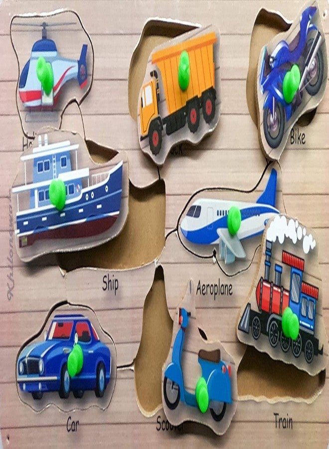Khilonewale ~ Wooden Puzzle with Knobs Educational and Learning Toy for Kids (Transport+Fruit+Vegetables+Domestic Animal) - Image 3